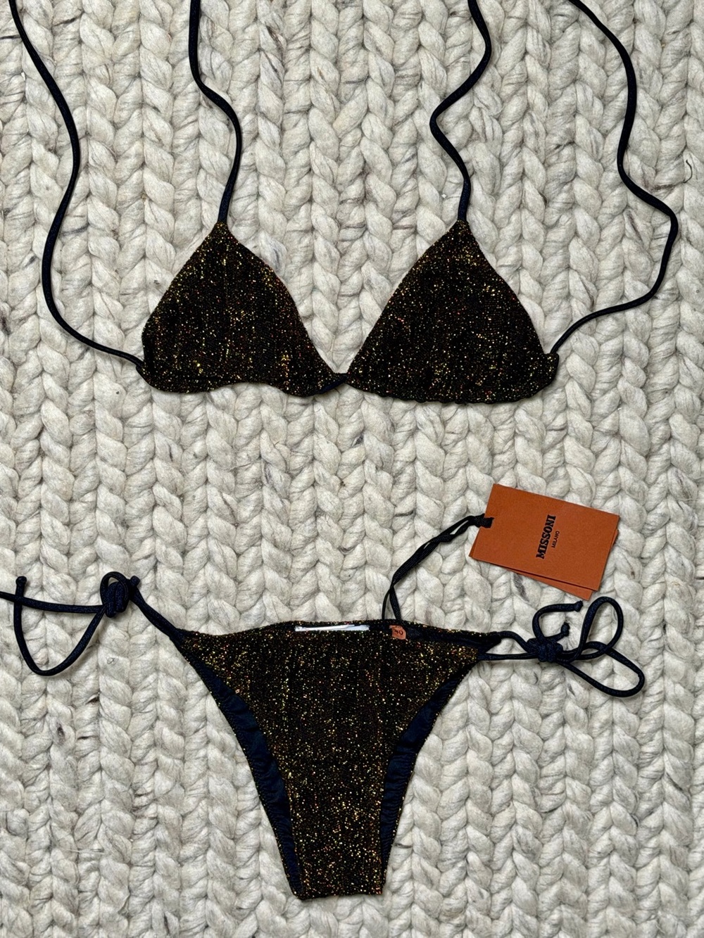 MISSONI-Metallic Black Triangle Bikini Set